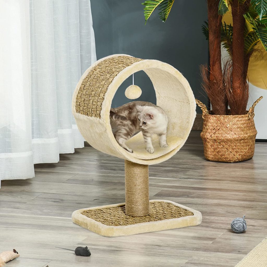 Pawhut - Petit arbre à chat cercle avec griffoir